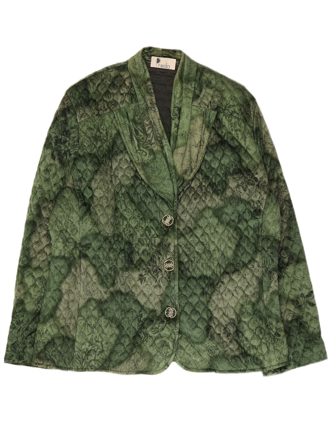 vintage Womens 3 Button Quilted Blazer Jacket UK 16 Grand Vert Floral