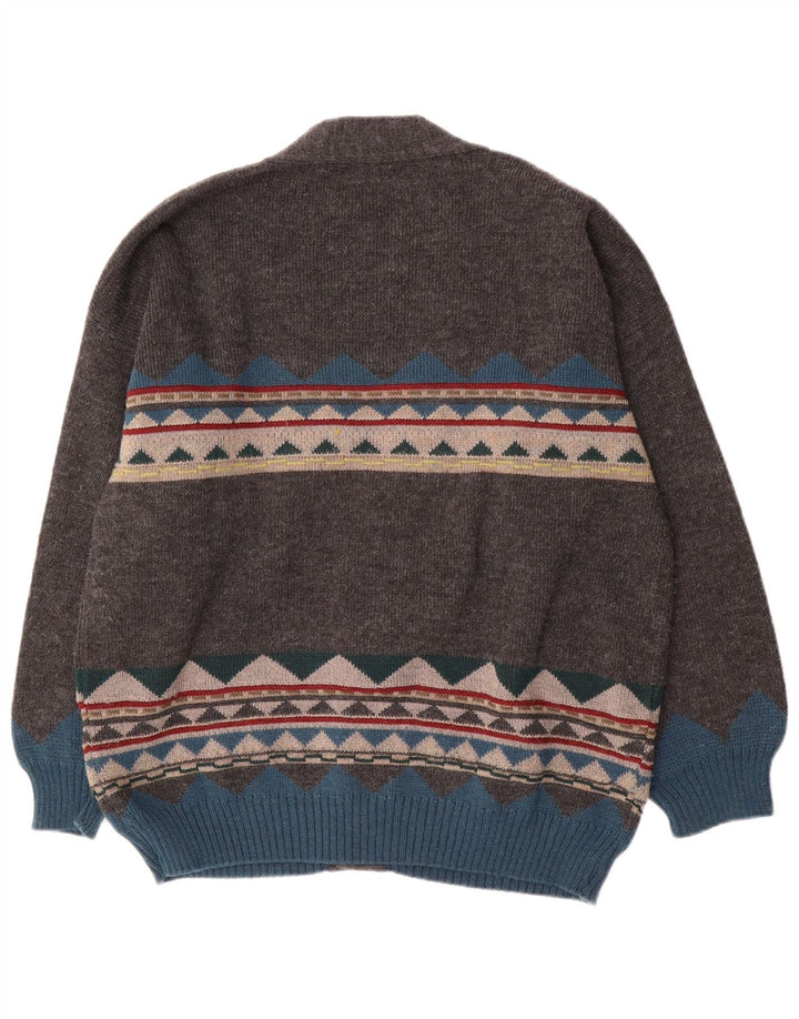 vintage Mens Cardigan Pull XL Gris Géométrique