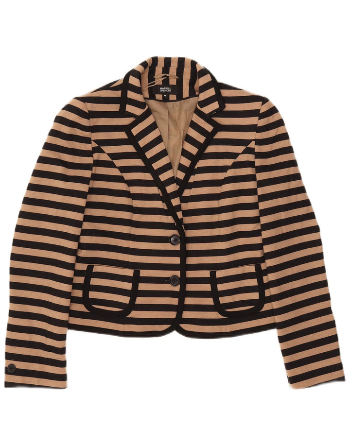 Marks & Spencer Veste blazer courte pour femme UK 10 Petit beige rayé