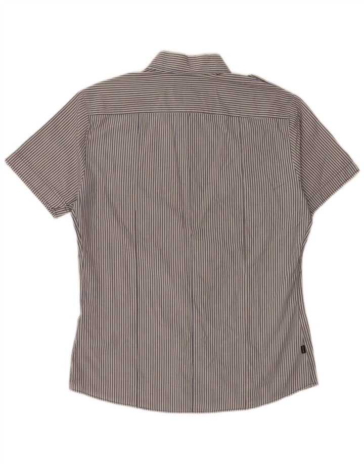 BLAUER Chemise militaire à manches courtes pour homme en coton à fines rayures bleues