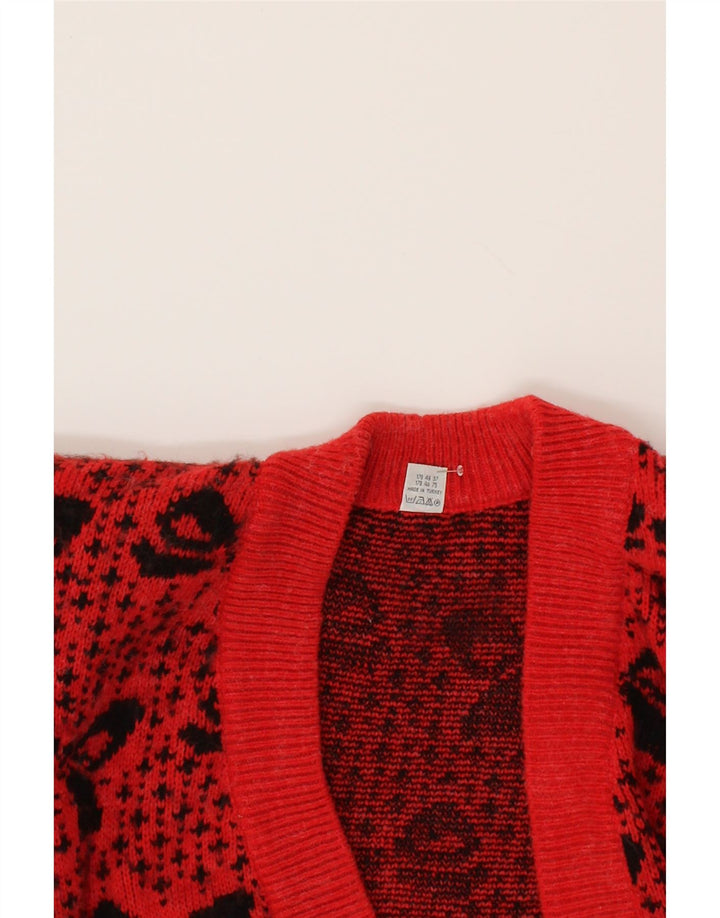 VINTAGE Womens Abstract Pattern Open Cardigan Sweater IT 46 Large Red Vintage Vintage and Second-Hand Vintage from Messina Hembry 