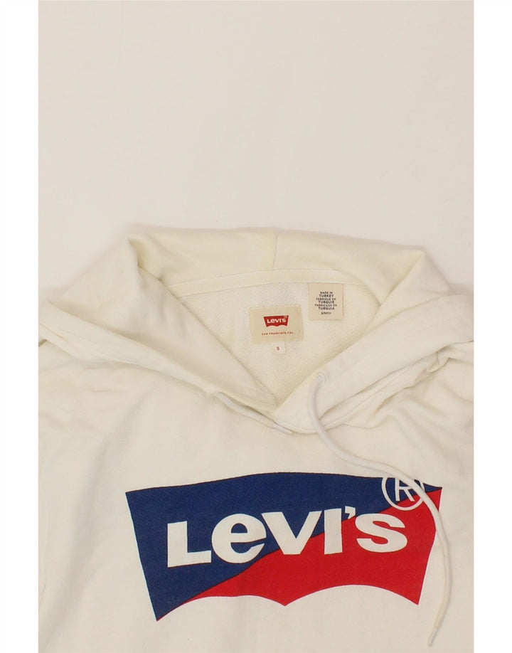 LEVI'S Mens Graphic Hoodie Jumper Small White Cotton Vintage Levi's and Second-Hand Levi's from Messina Hembry 