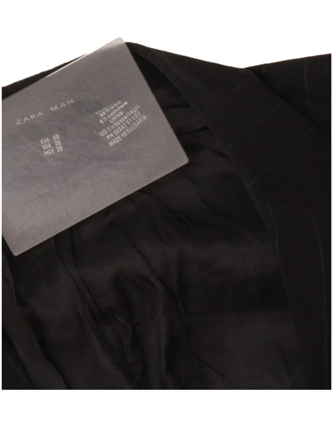 Zara Veste blazer à 2 boutons pour homme EU 48 en laine à fines rayures noires moyennes