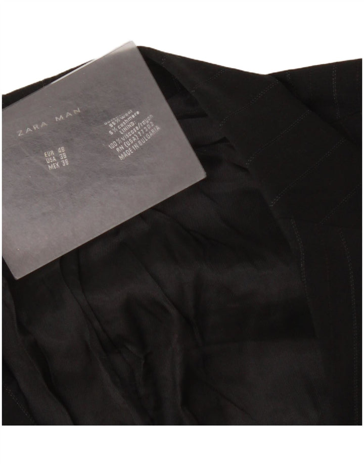 Zara Veste blazer à 2 boutons pour homme EU 48 en laine à fines rayures noires moyennes