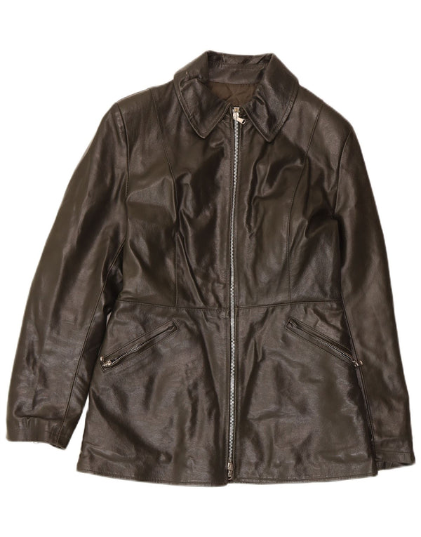 veste en cuir femme vintage UK 10 Petit Kaki