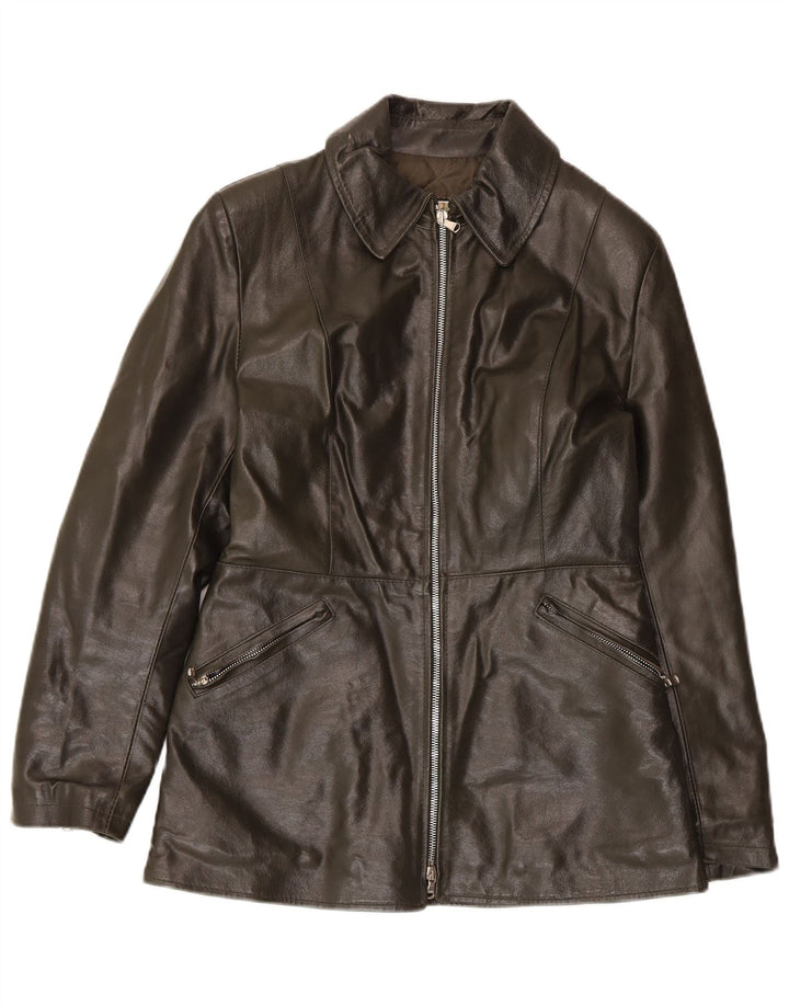 veste en cuir femme vintage UK 10 Petit Kaki