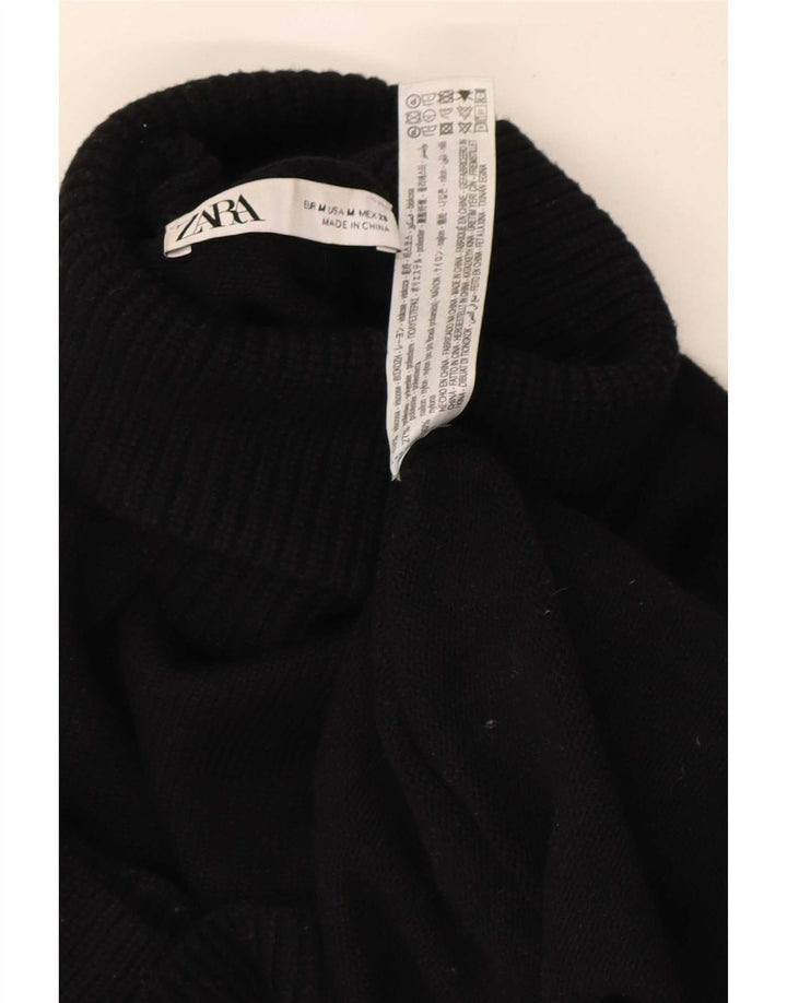 Zara Pull court à col roulé pour femme UK 14 Viscose noir moyen