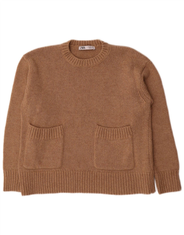 Zara Pull surdimensionné à col rond pour femme UK 10 Petit Marron Polyester