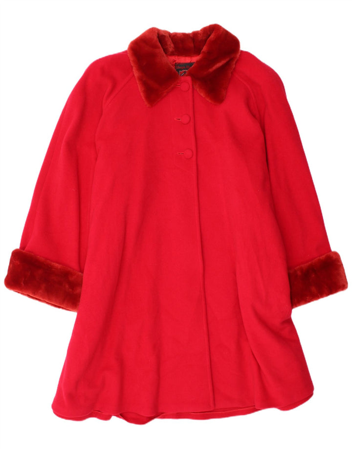 vintage Womens Overcoat UK 20 2XL Laine Vierge Rouge