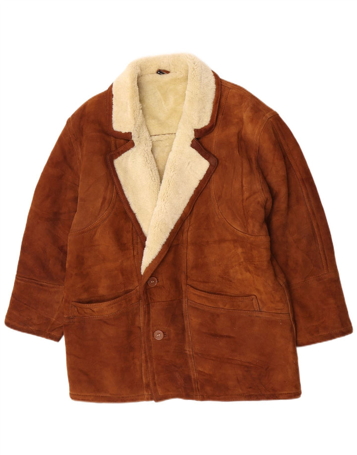 veste en peau de mouton homme vintage UK 36 Petit Brun