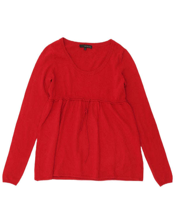 CALVIN KLEIN JEANS Pull graphique à col bateau pour femme UK 10 Petit Rouge