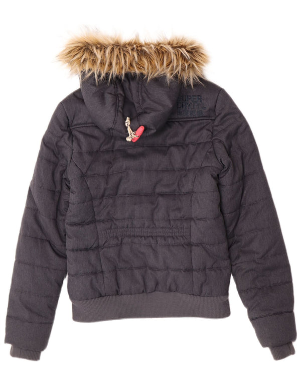 Superdry Veste Bomber À Capuche Rembourrée Pour Femme UK 8 Petit Gris Polyester