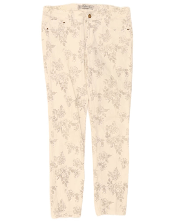 Zara Womens Trafaluc Slim Casual Pantalon EU 38 Small W28 L27 Blanc Floral