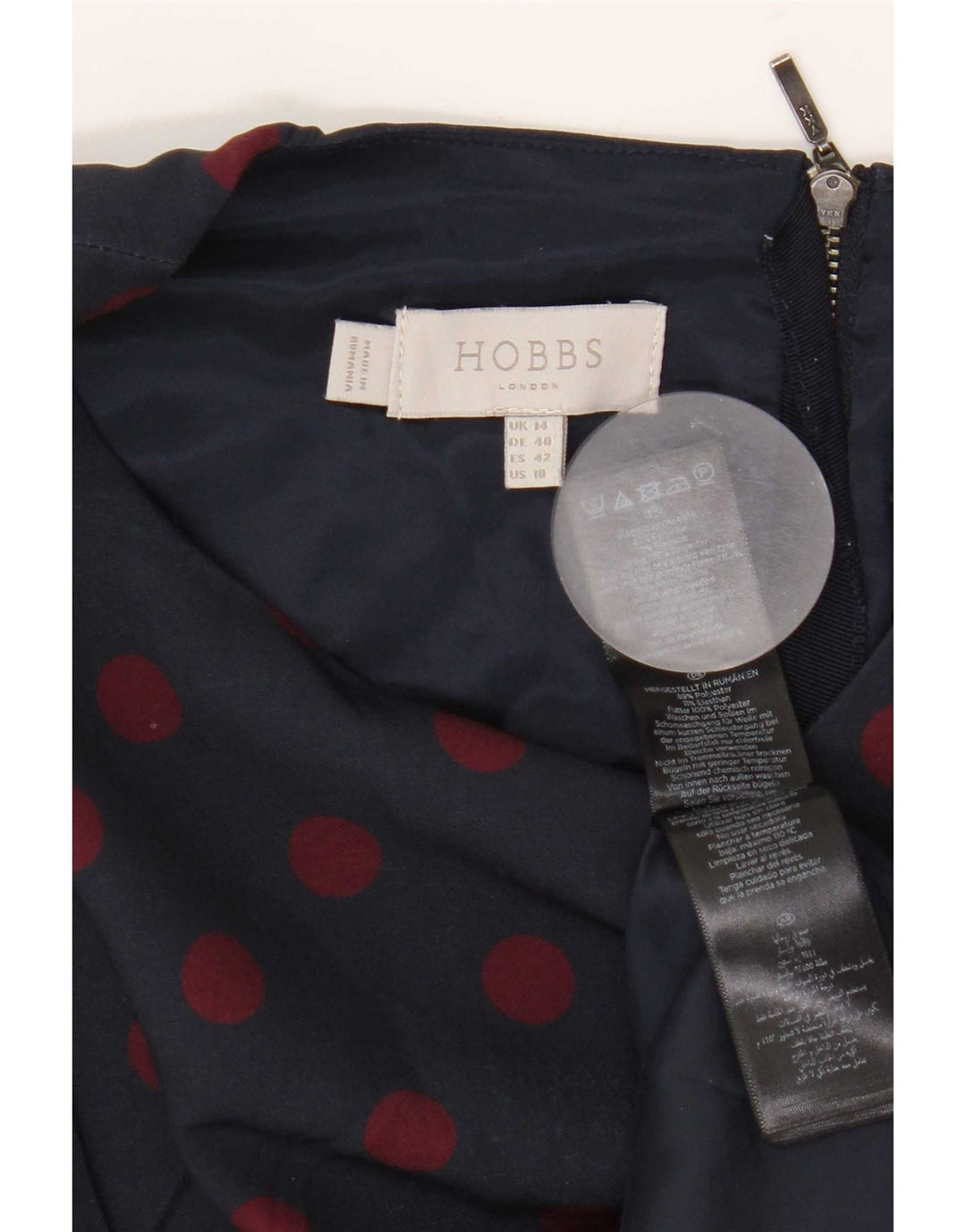 Hobbs Robe fourreau pour femme UK 44 Polyester à pois bleu marine moyen