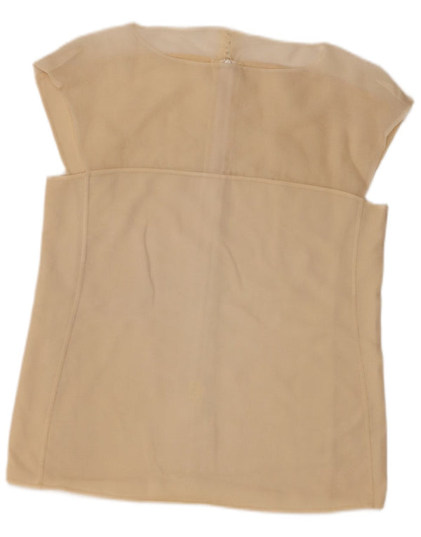 vintage Femme Chemise sans manches Blouse UK 14 Beige Moyen