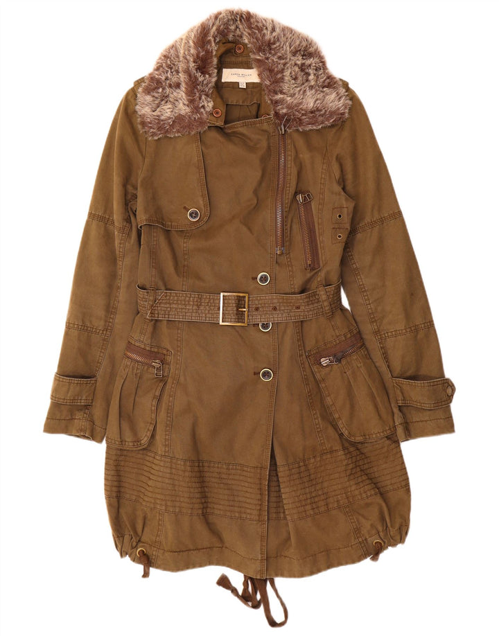 Karen Millen Veste Parka Femme UK 10 Petit Coton Marron