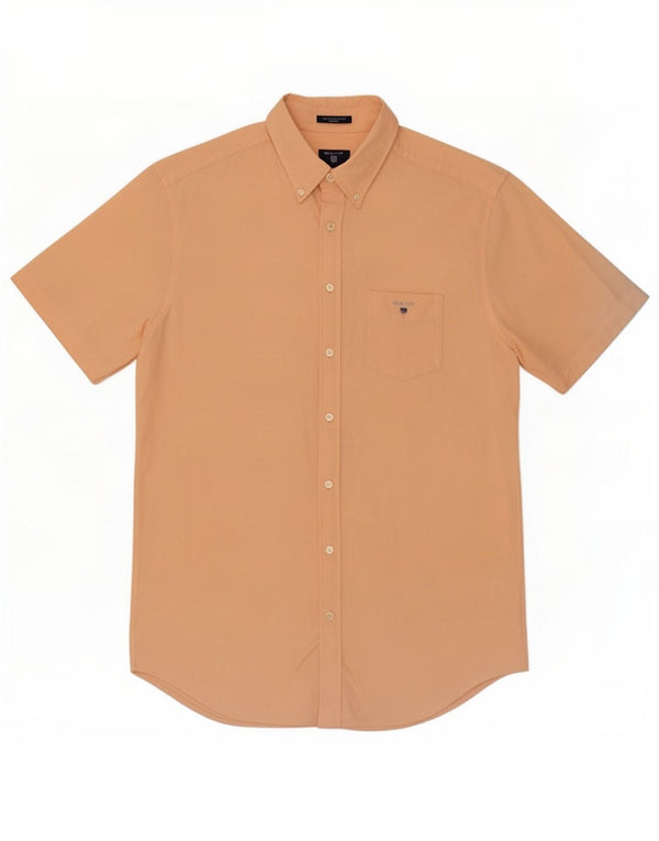 Gant Chemise à manches courtes pour homme Taille 41/42 16 1/2 Large Orange Coton