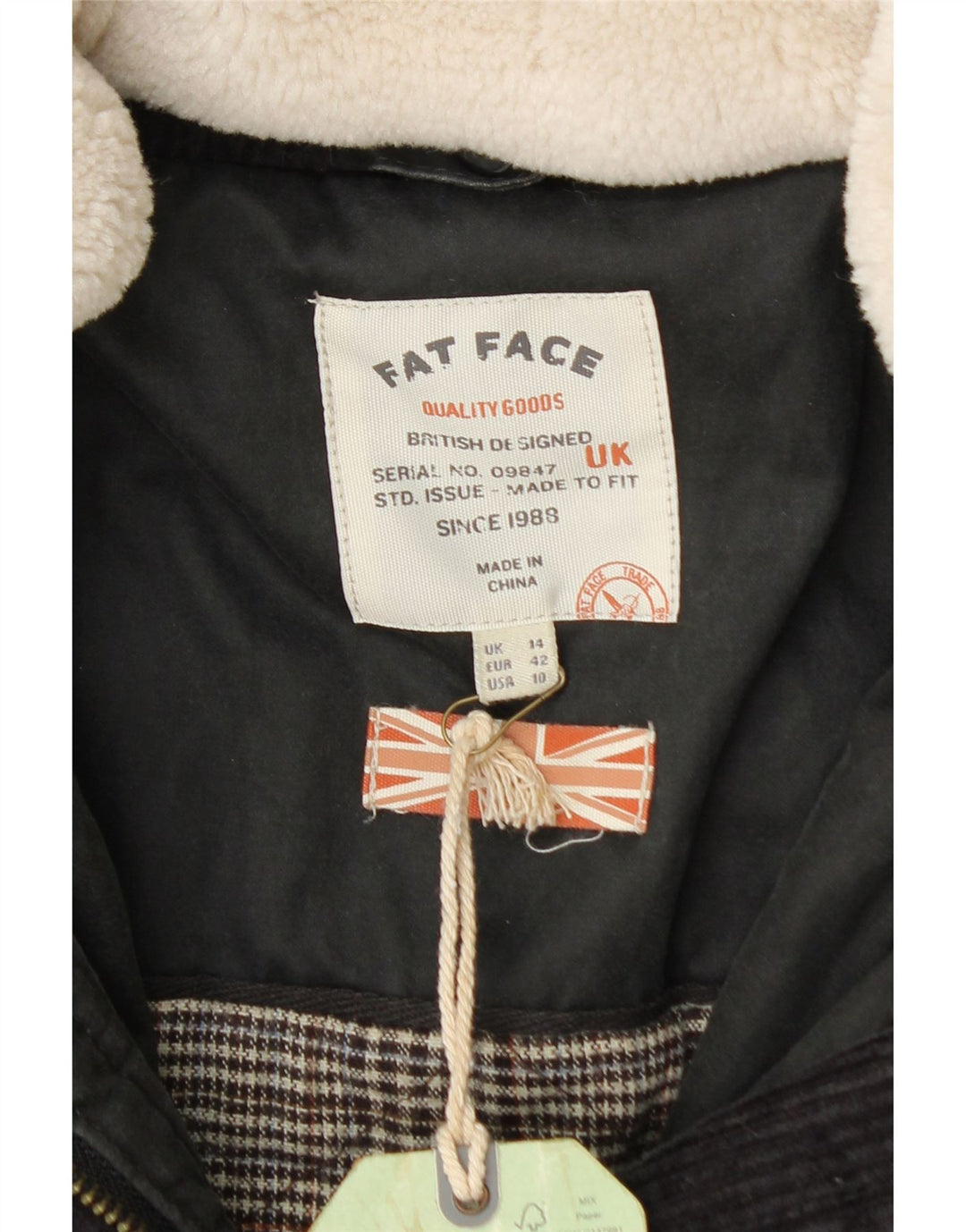 Fat Face Veste cirée à capuche militaire pour femme UK 14 Large Noir