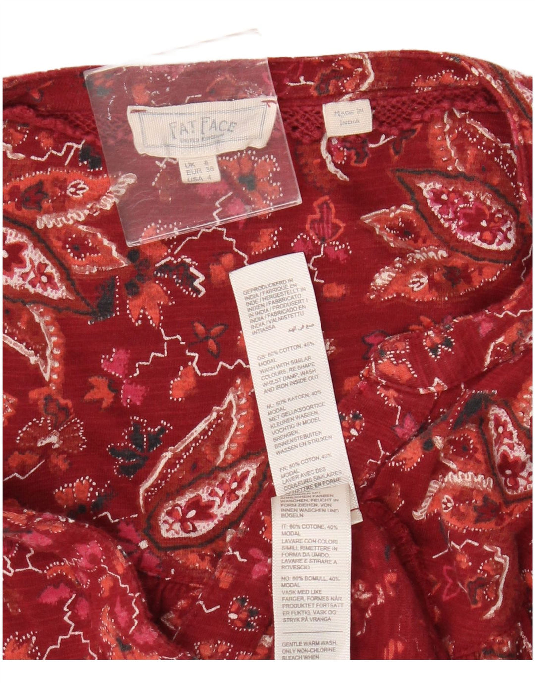 Fat Face Chemisier surdimensionné pour femme UK 8 Petit coton floral rouge