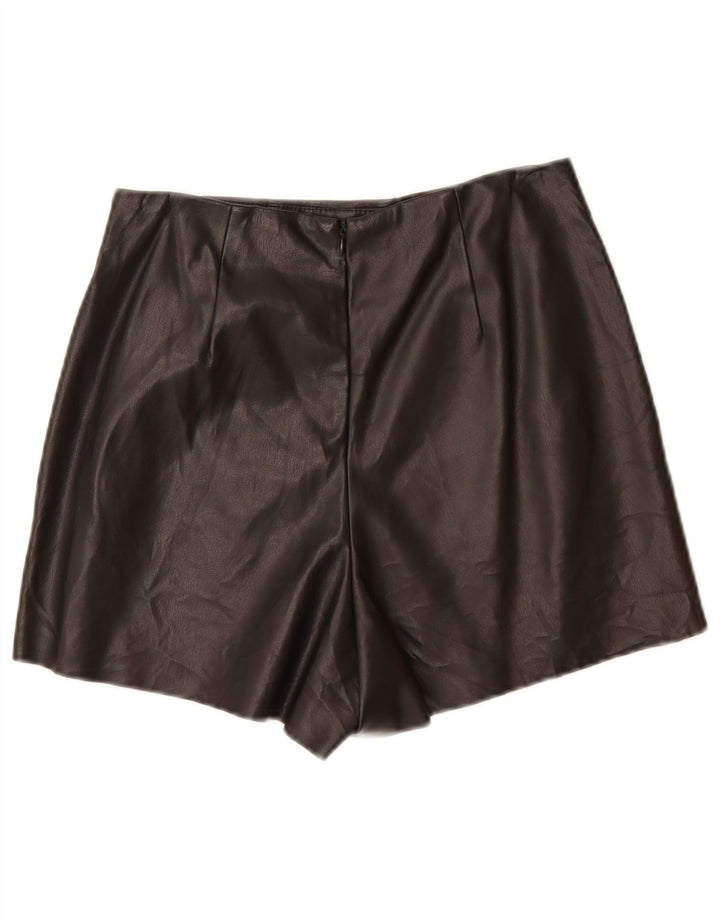 ZARA Short décontracté en simili cuir pour femme Petit W26 Noir Polyuréthane