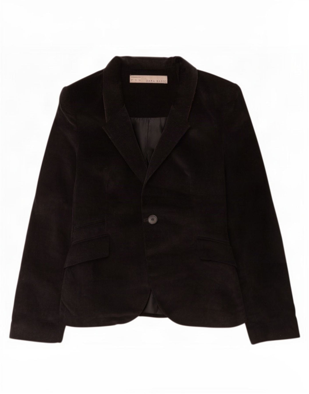 Zara Veste blazer en velours côtelé à 1 bouton pour femme UK 12 en coton noir moyen