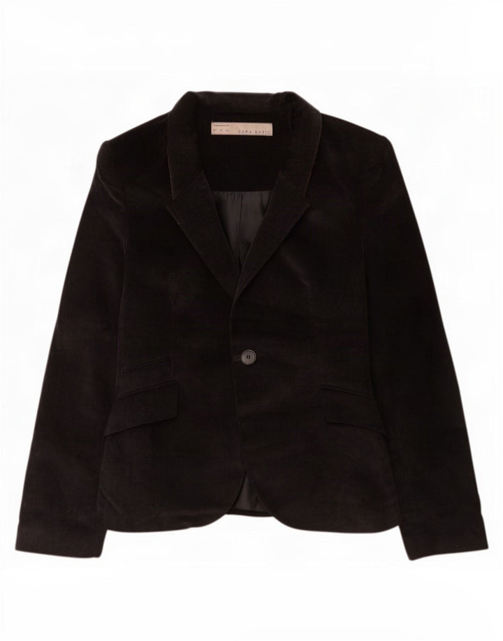 Zara Veste blazer en velours côtelé à 1 bouton pour femme UK 12 en coton noir moyen
