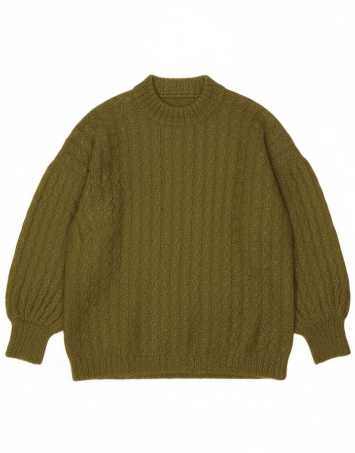 vintage Womens Turtle Neck Jumper Pull UK 14 Grand Kaki