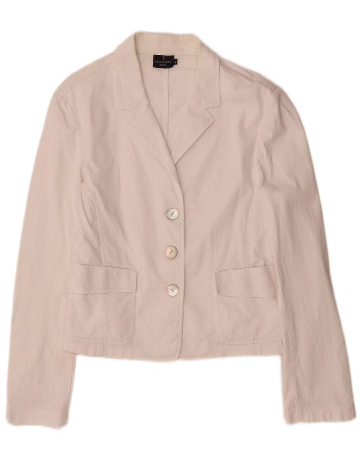 Trussardi Jeans Veste Blazer 3 Boutons Femme IT 44 Coton Blanc Moyen