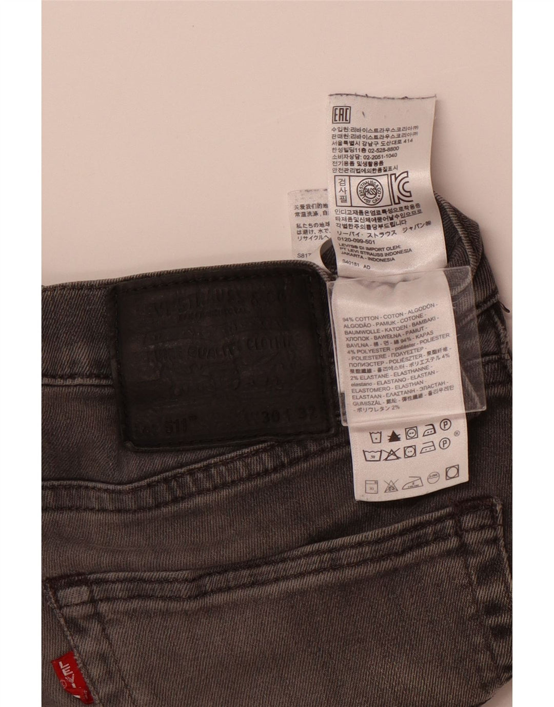 Levi's Jean Slim 511 Homme W30 L32 Gris Coton