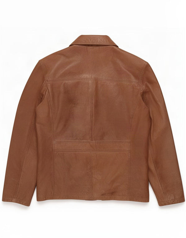 vintage Homme 2 Boutons Veste Blazer En Cuir UK 40 Grand Marron