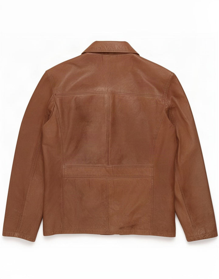 vintage Homme 2 Boutons Veste Blazer En Cuir UK 40 Grand Marron