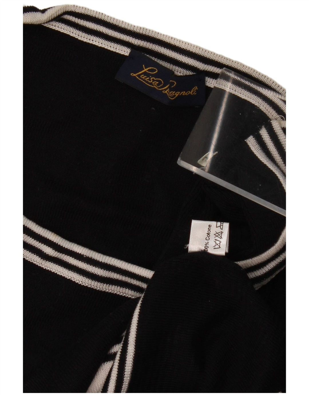 LUISA SPAGNOLI Pull graphique à col bateau pour femme UK 14 Large Noir