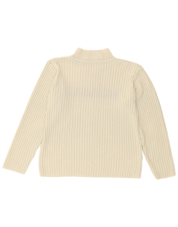 Esprit Pull graphique à col roulé pour femme UK 14 en coton blanc moyen