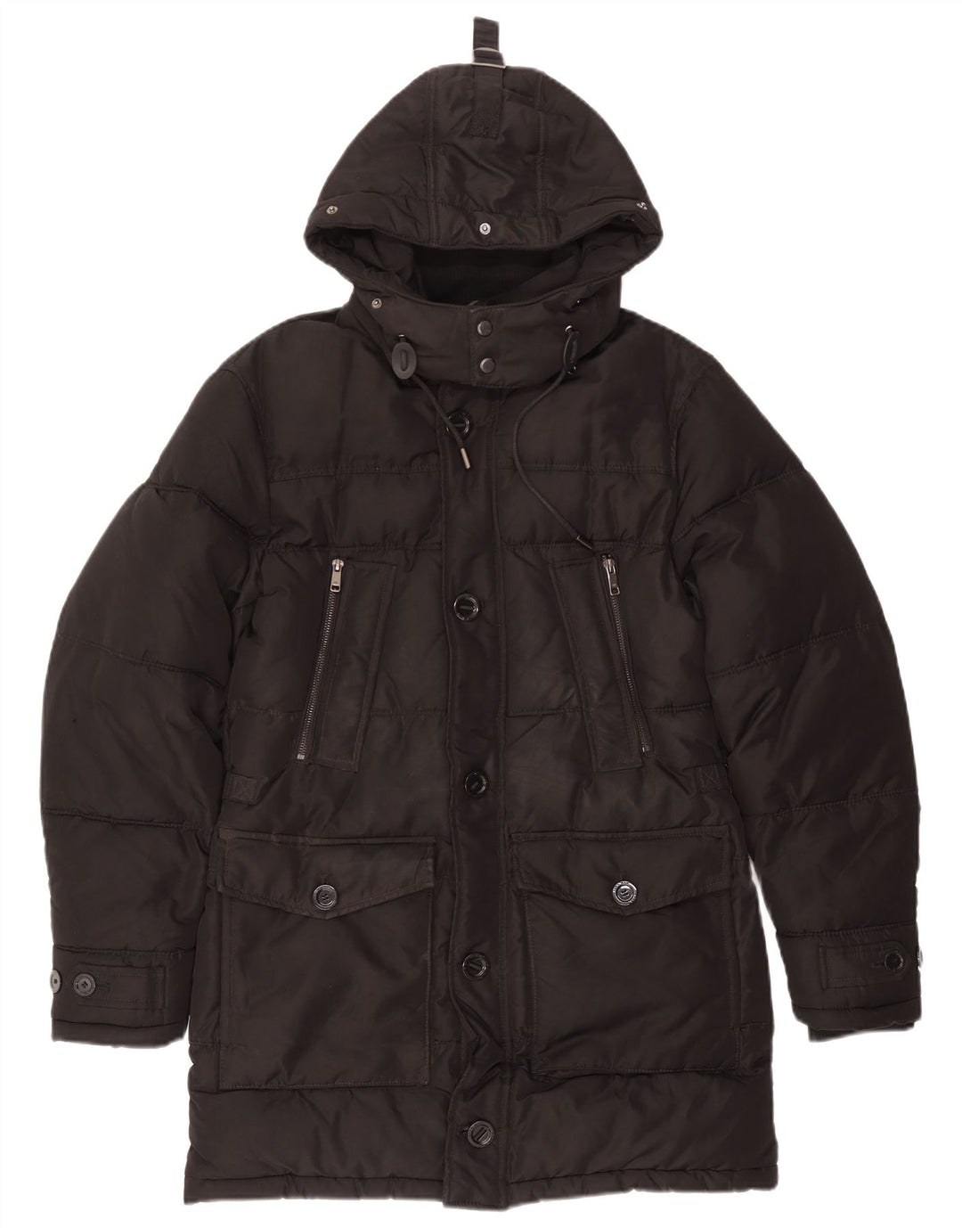 Zara Manteau matelassé à capuche pour homme UK 36 Small Noir Polyester