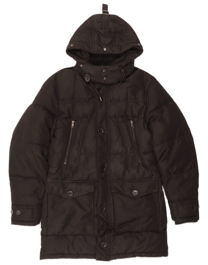 Zara Manteau matelassé à capuche pour homme UK 36 Small Noir Polyester