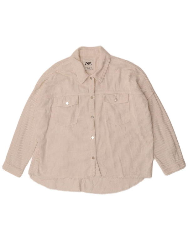 Zara Chemise surdimensionnée en velours côtelé pour femme UK 14 Coton blanc moyen