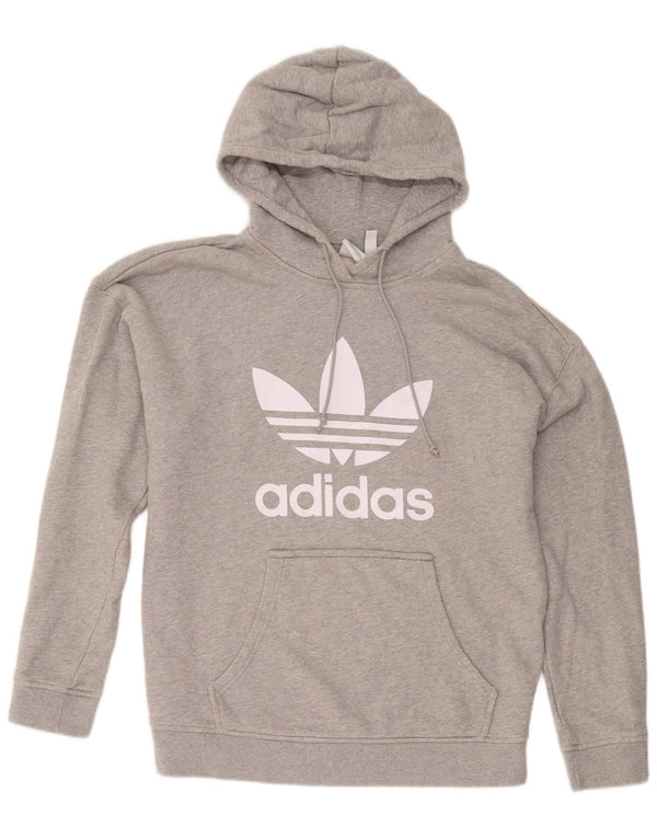 Adidas Pull à capuche surdimensionné graphique pour femme UK 16 Grand coton gris