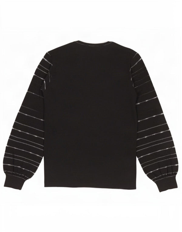 Lucia Pull col en V pour femme UK 10 Petite laine rayée noire