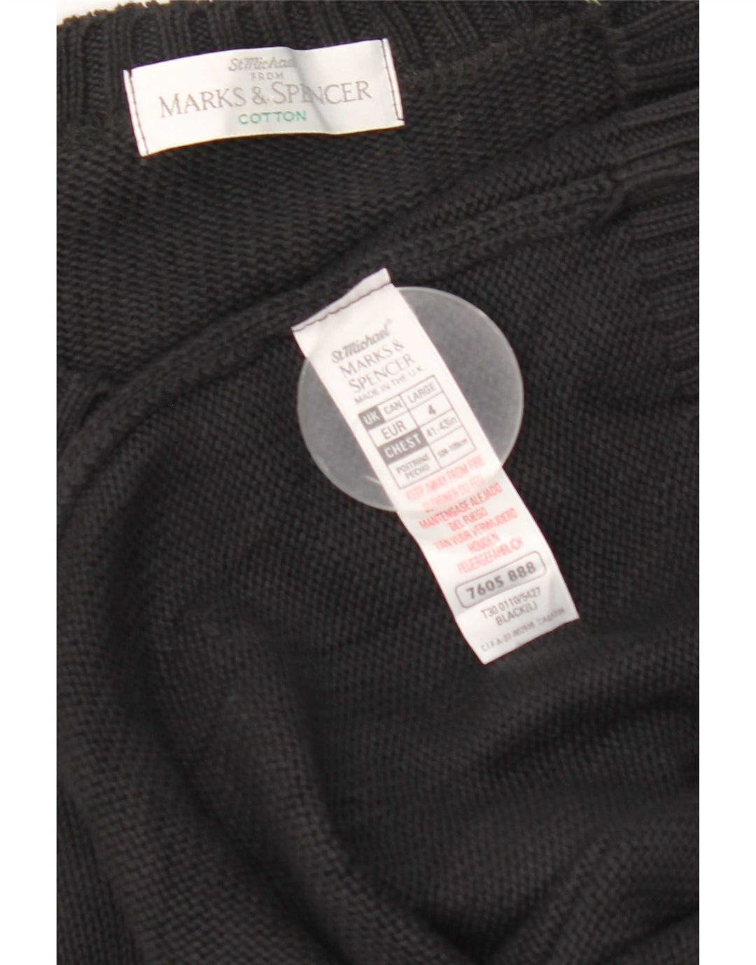 Marks & Spencer Pull à col rond pour homme en coton noir Taille L