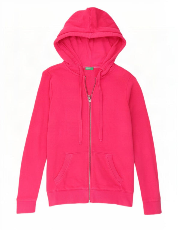 Benetton Pull à capuche zippé pour femme UK 6 XS Rose Coton