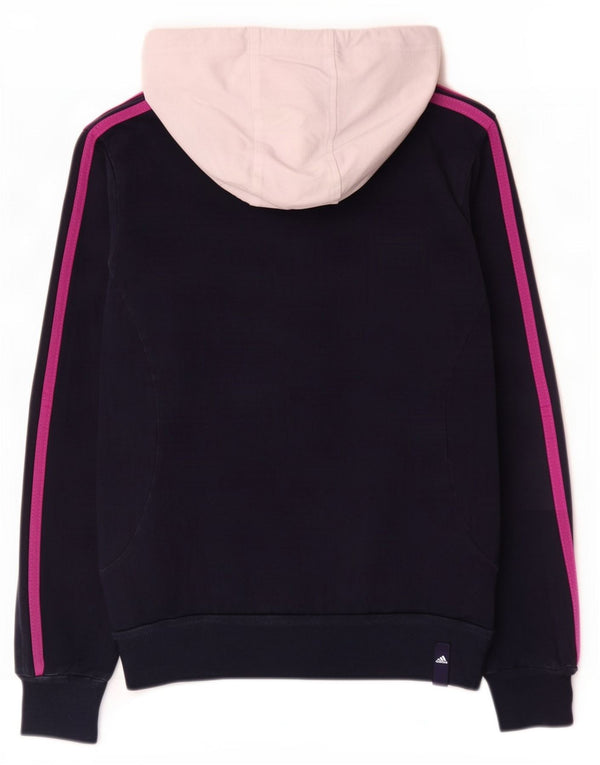 Adidas Pull à capuche zippé pour femme UK 12 Bleu marine moyen en coton colour block
