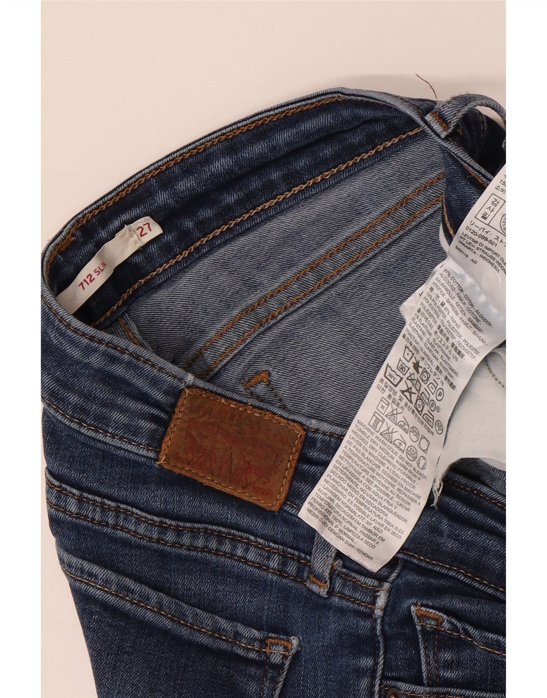 LEVI'S Jean Slim 712 Femme Effet Déchiré W27 L30 Bleu Coton