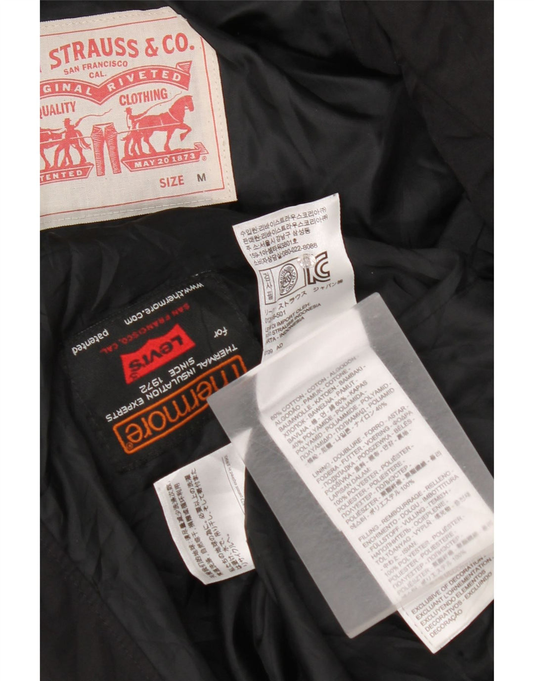 Levi's Veste matelassée à capuche pour hommes UK 38 Coton noir moyen