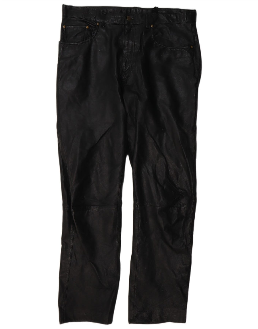 Pantalon en cuir droit homme vintage W34 L30 cuir noir