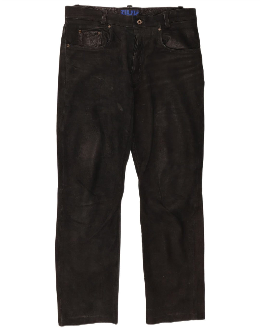 Pantalon droit en cuir vintage pour hommes W37 L30 Noir