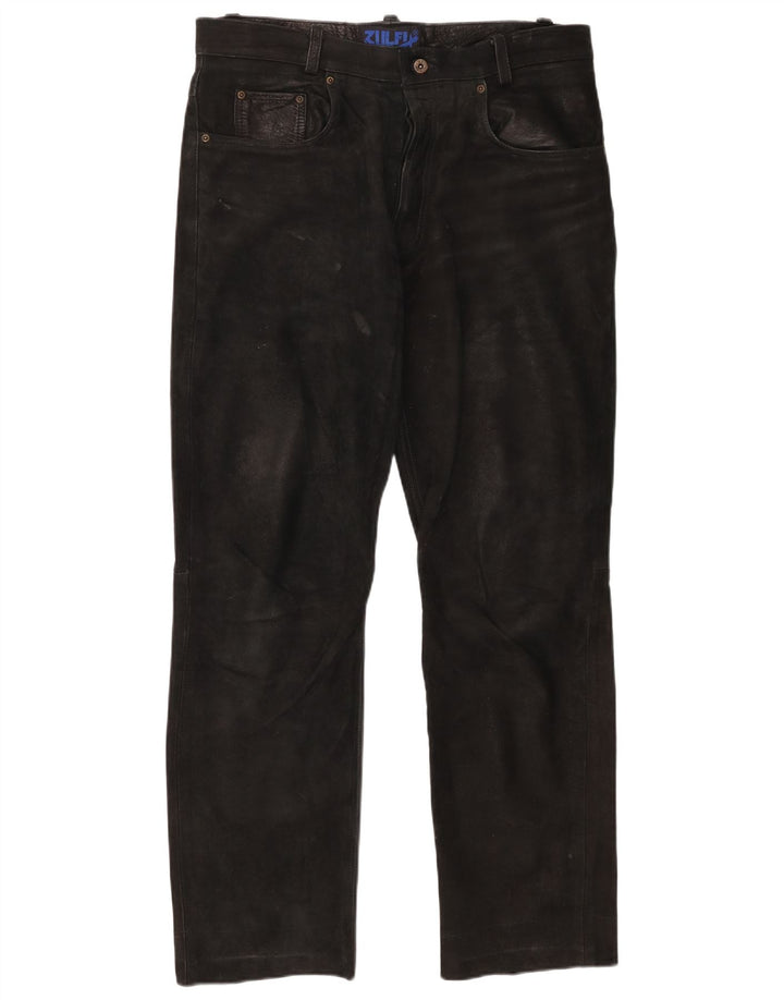 Pantalon droit en cuir vintage pour hommes W37 L30 Noir