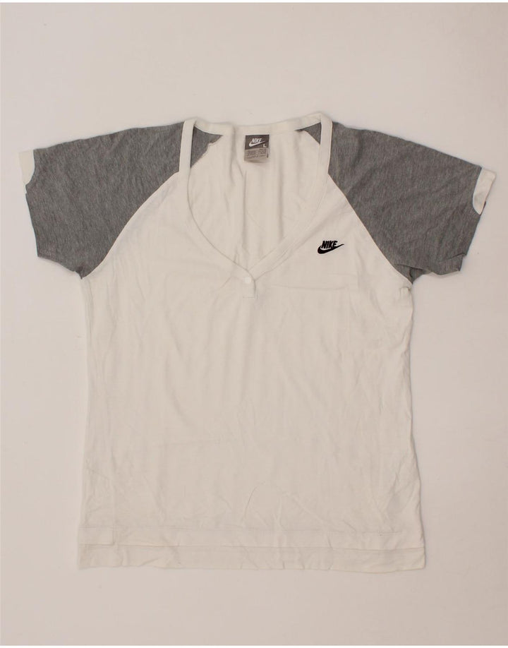 NIKE Womens T-Shirt Top UK 14/16 Large White Colourblock Vintage Nike and Second-Hand Nike from Messina Hembry 