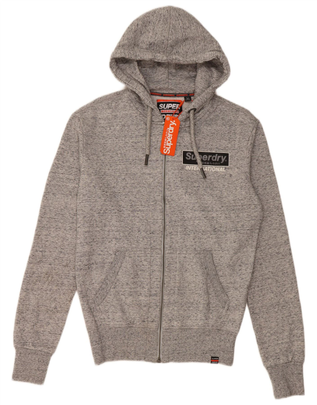 SUPERDRY Pull à capuche zippé coupe ample graphique pour homme XS en coton moucheté gris