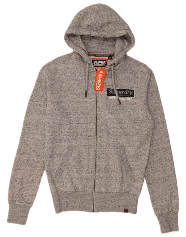 SUPERDRY Mens Graphic Loose Fit Zip Hoodie Sweater XS Grey Flecked Cotton