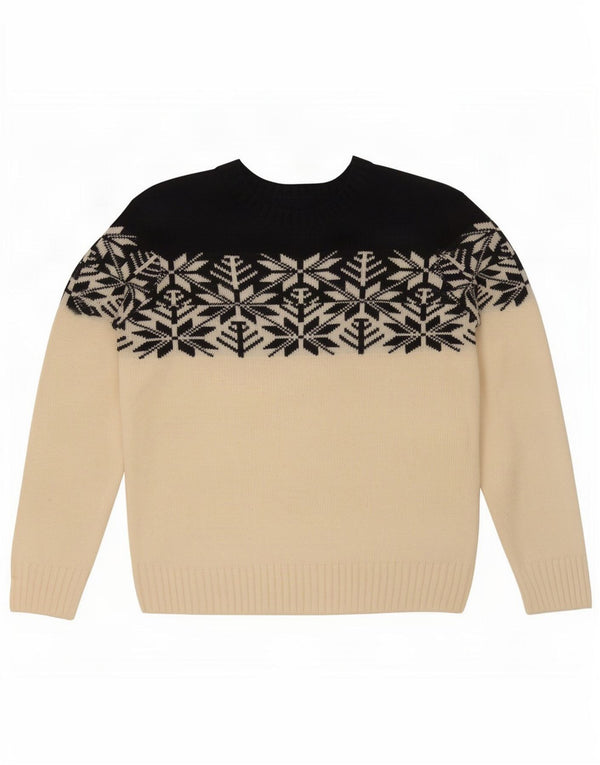 vintage Mens Crew Neck Jumper Pull Moyen Blanc Fair Isle Acrylique